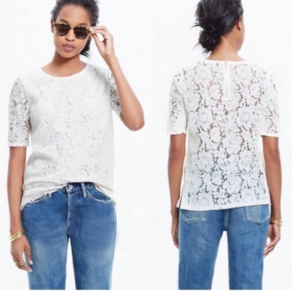 Madewell cream floral lace short sleeve blouse size medium - Picture 1 of 13